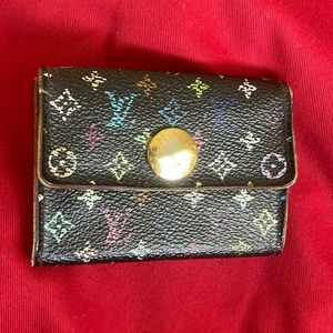 Auth Louis Vuitton Monogram Multicolor Porte Monnaie Cozy Coin Purse Black 2283H